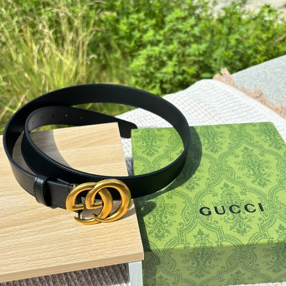 Gucci Black Belt with Gold GG Emblem Marmont belt - Picture 1 of 7